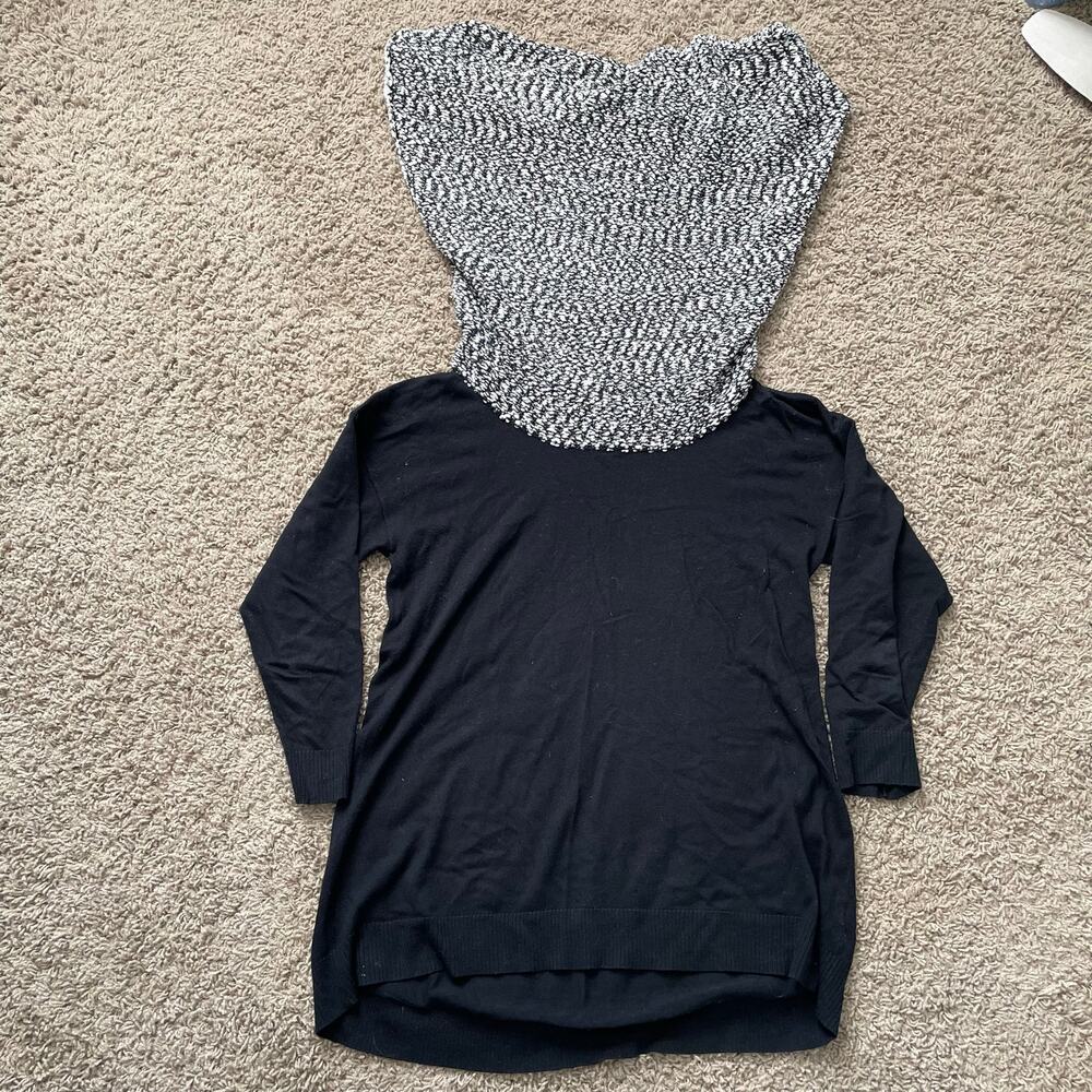 Saks Fifth Ave Black Sweater Grey Boucle Chunky Cowl Collar Shawl sz L - Picture 2 of 9
